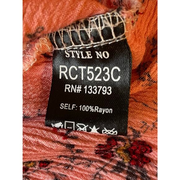 POL Ombre Floral Button Up Blouse Sz M Pink Red Cream Boho Gauze Top Casual - Picture 8 of 11